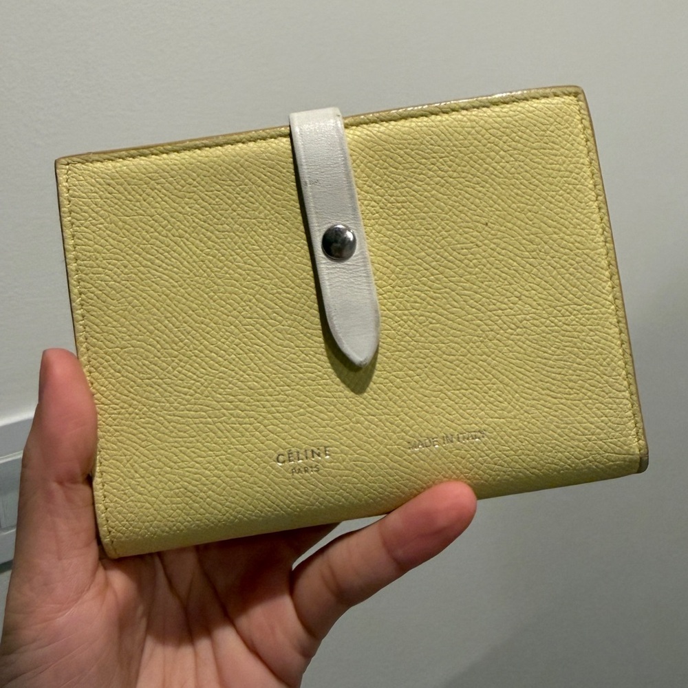 Celine Yellow Leather Wallet with White Strap